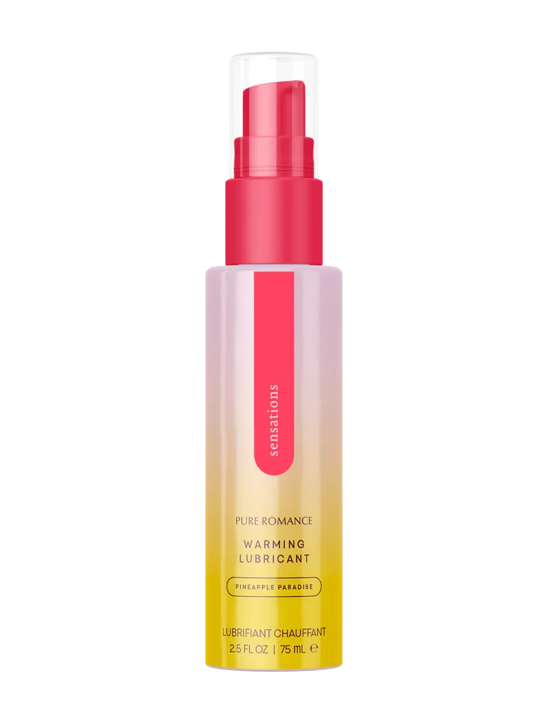 Sensations Warming Lubricant Pineapple Paradise, 75ml bottle with pink and yellow gradient design