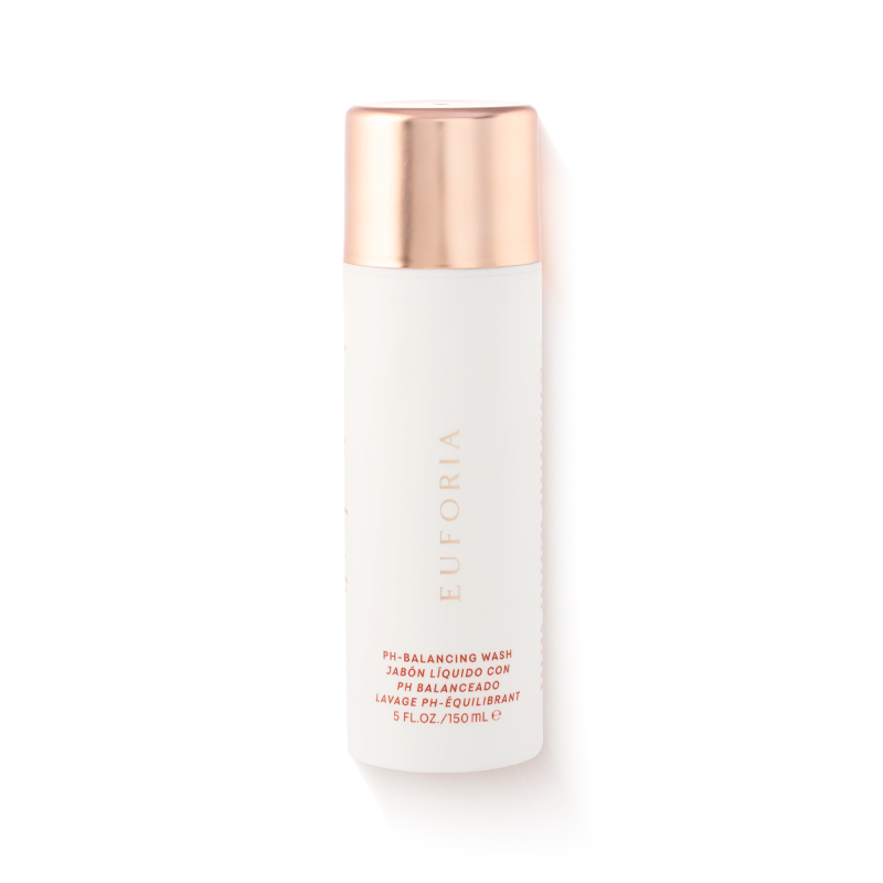 Euforia pH-balancing wash bottle with rose gold cap for skincare wellness