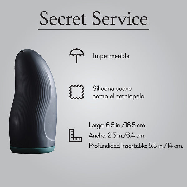 Black silicone personal massager, waterproof with measurements and velvet-like texture features.