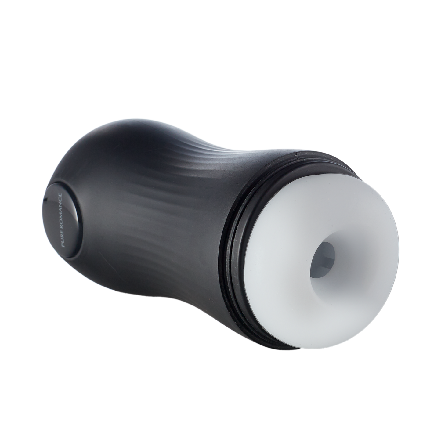 Black and white personal massager with ergonomic design on plain background