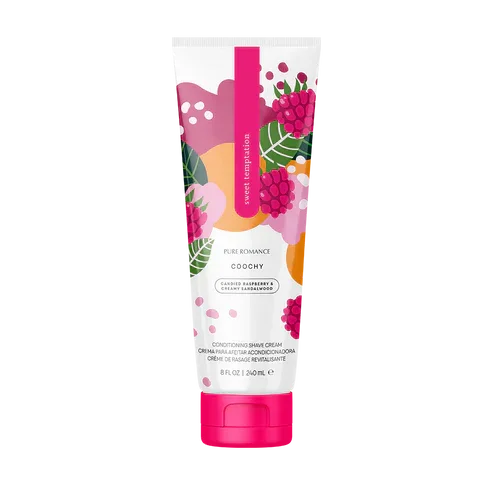 Sweet Temptation Coochy conditioning shave cream tube with raspberry and floral design