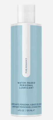 Water-based personal lubricant bottle with blue label, 120 ml size.