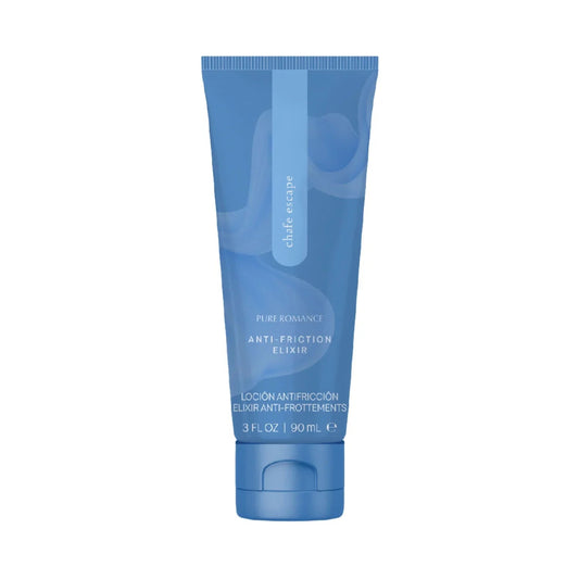 Blue tube of anti-friction elixir lotion for skin care, 90ml size, on white background
