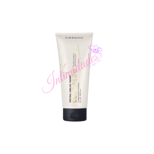 Tube of Pure Romance Coco Glow gradual self tanner for light to medium skin, upright on white