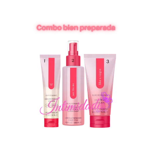 Set of three pink skincare and personal wellness products labeled 1, 2, 3 for intimate care.