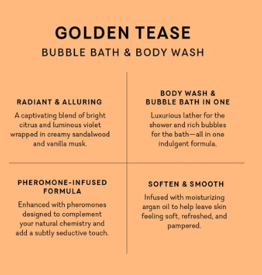 Beneficios de Bubbli Golden Tease: dos en uno, feromonas y aceite de argán