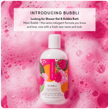 Bubbli Sweet Temptation entre burbujas rosadas