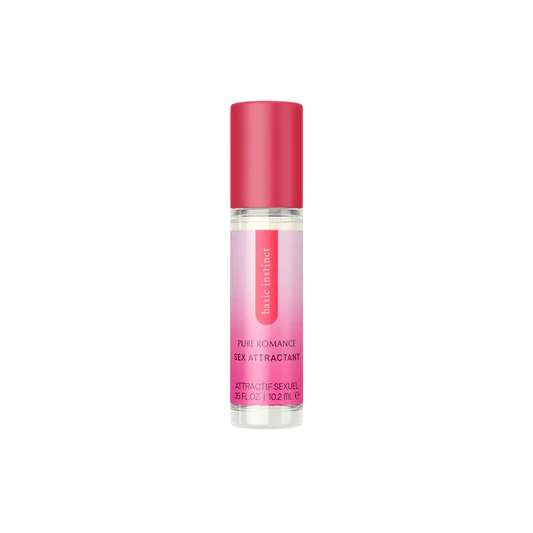 Pink sex attractant perfume bottle for intimacy and wellness, isolated on white background
