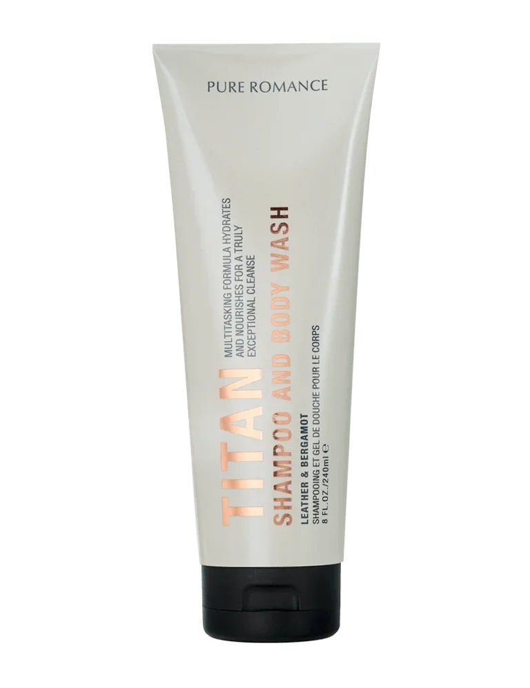Titan shampoo and body wash tube for men, leather and bergamot scent, 8 fl oz
