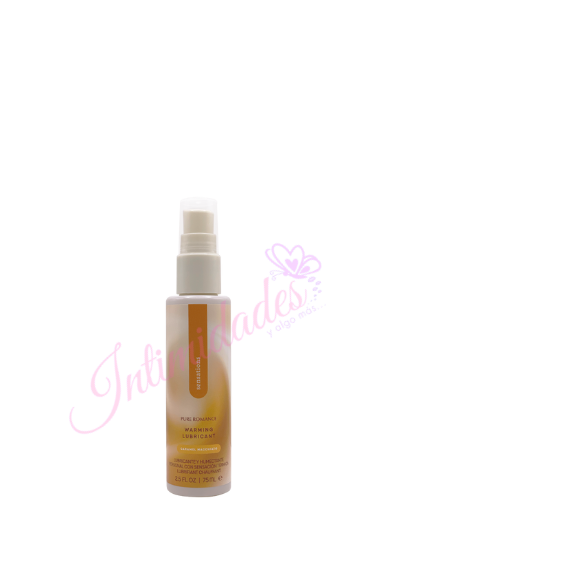 Warming intimate massage lotion bottle with pump, sexual wellness product, white background