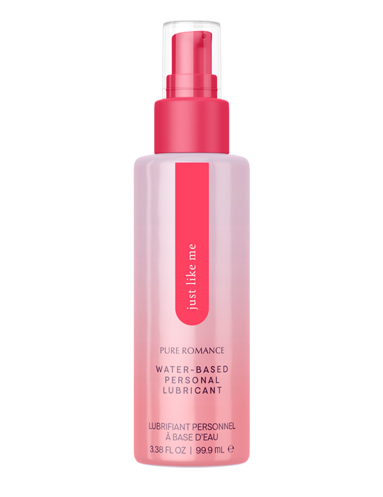 Water-based personal lubricant in a pink pump bottle for intimacy and skin comfort