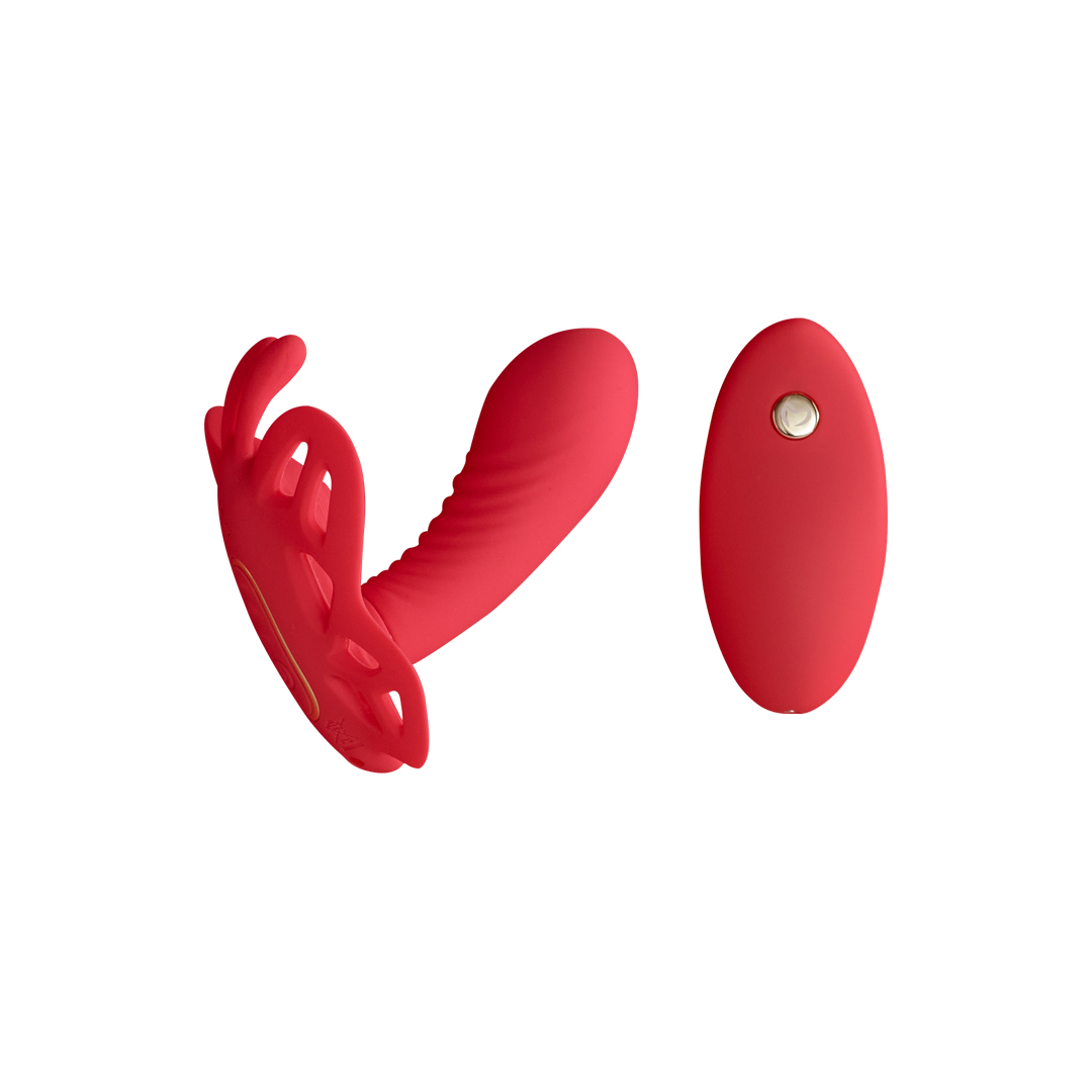 Red silicone personal massager with remote control for intimate wellness