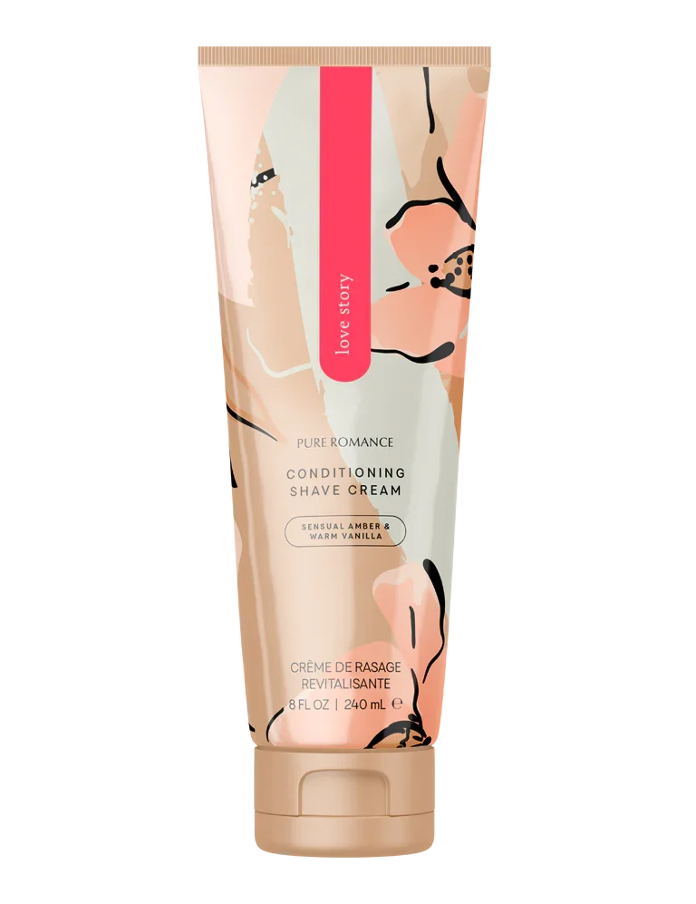 Conditioning shave cream tube with abstract floral design, amber and vanilla scent, 240ml