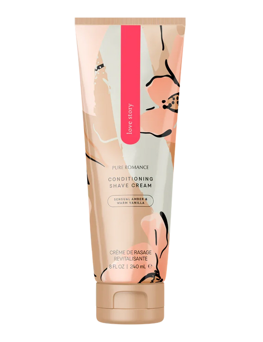 Conditioning shave cream tube with abstract floral design, amber and vanilla scent, 240ml