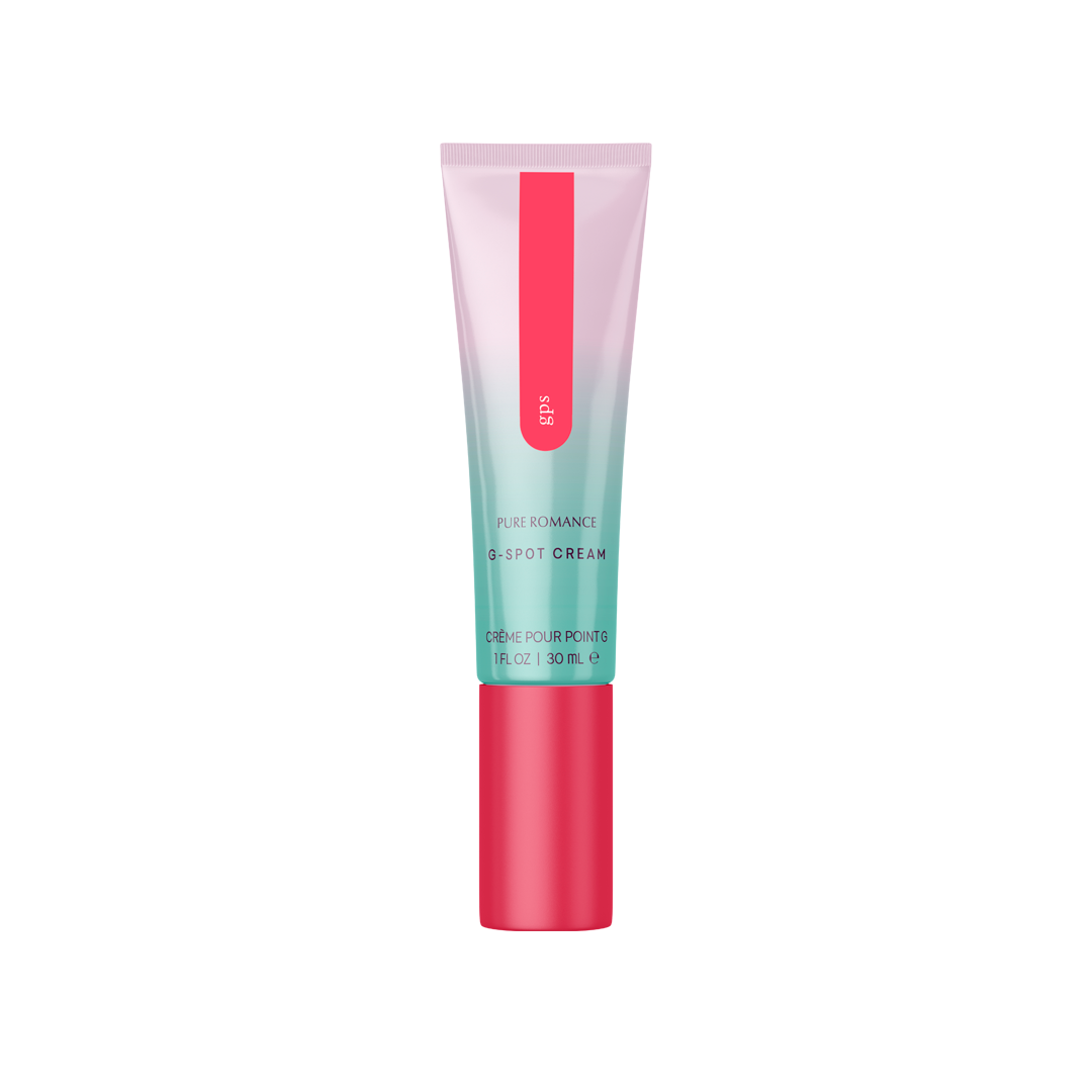 Pure Romance G-Spot Cream tube for intimate wellness, teal and pink 30 ml packaging
