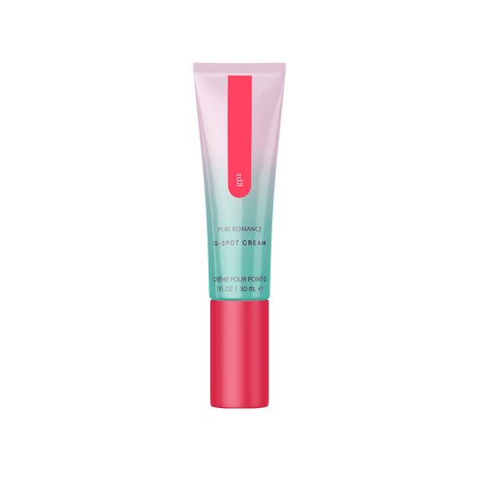 Pure Romance G-Spot Cream tube for intimate wellness, teal and pink 30 ml packaging