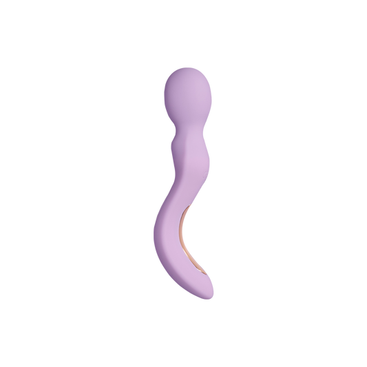 Curved lavender massage wand with ergonomic handle for wellness and relaxation