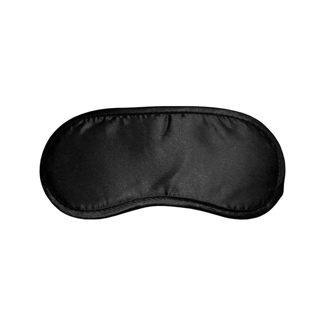 Soft black satin blindfold for relaxation, sleep, or wellness on white background