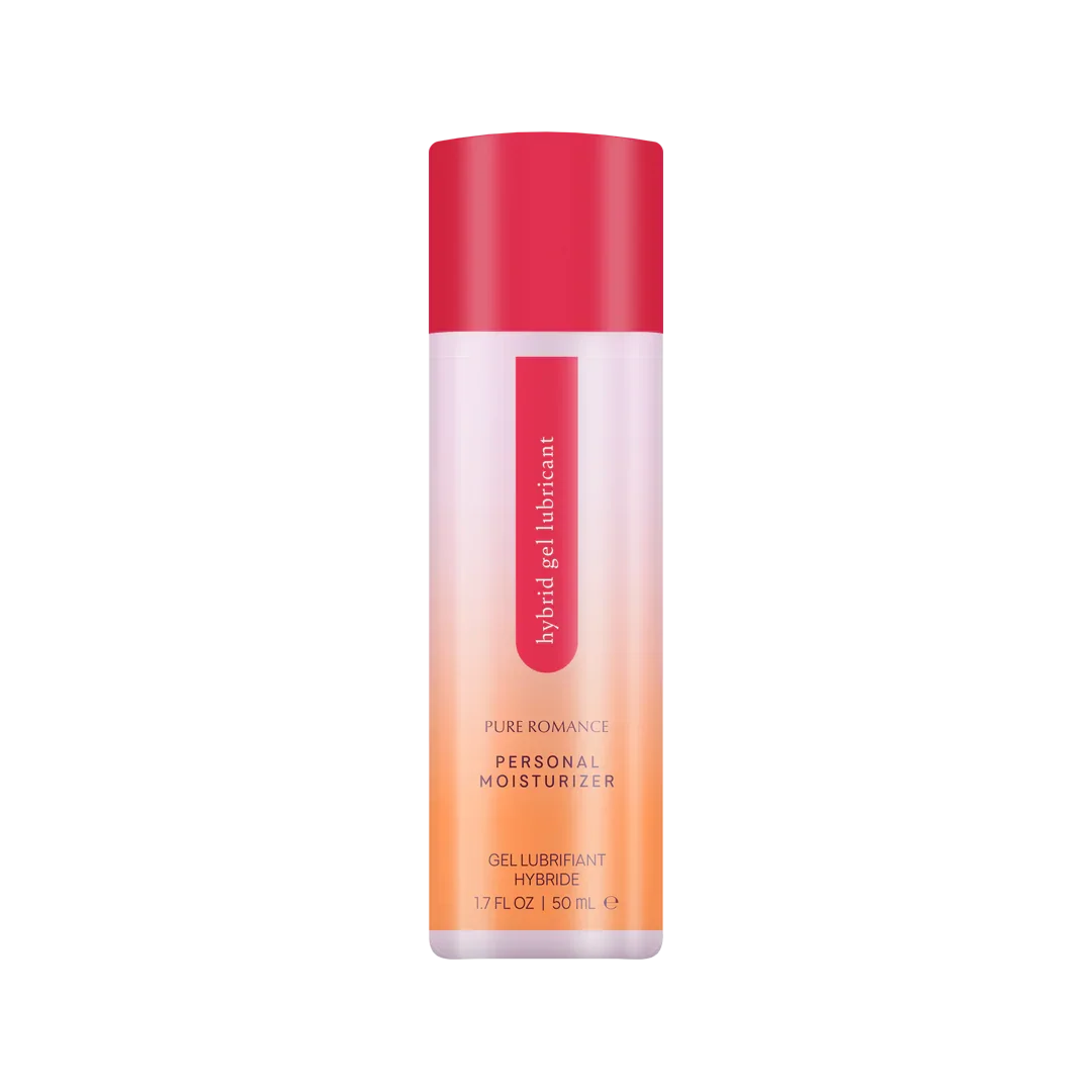 Hybrid gel lubricant personal moisturizer bottle with orange and pink gradient design