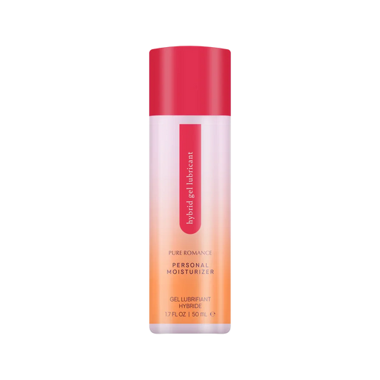Hybrid gel lubricant personal moisturizer bottle with orange and pink gradient design