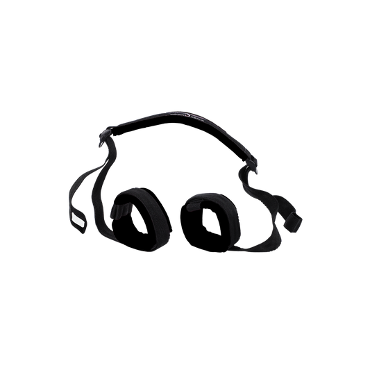 Adjustable black padded restraints with straps, comfort cuffs for adult wellness