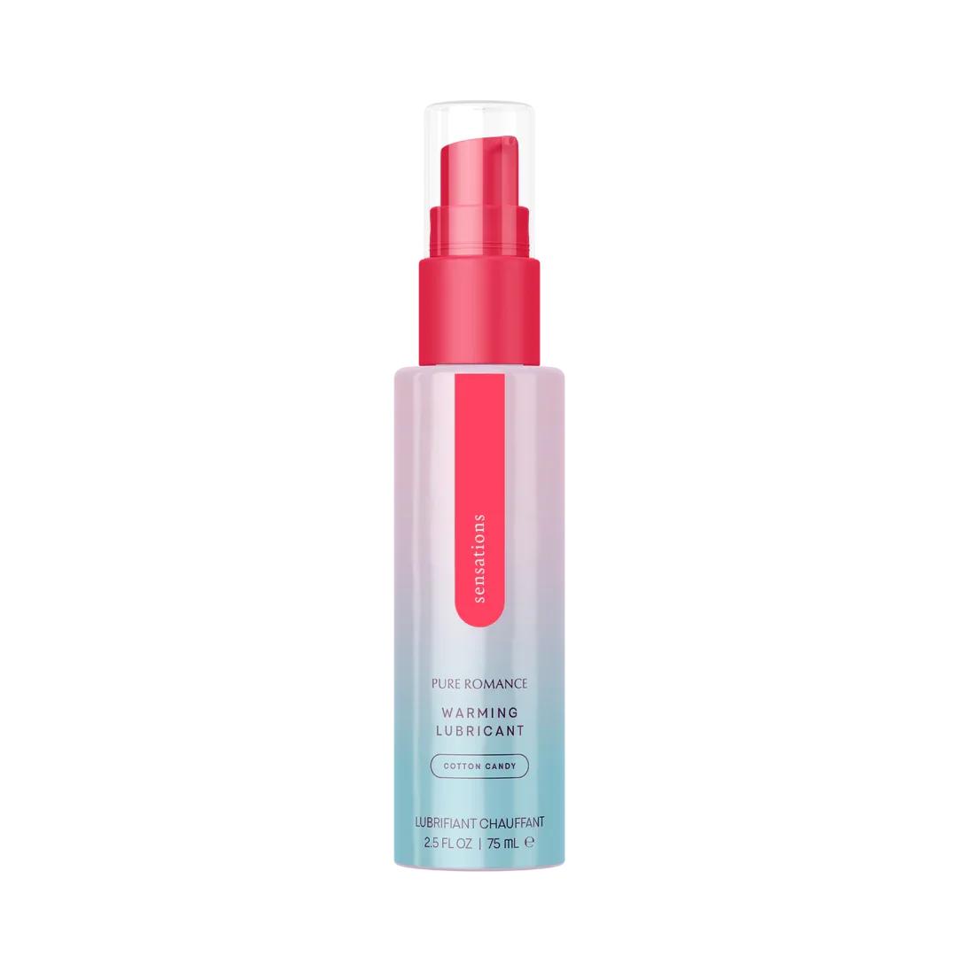 Pure Romance warming lubricant cotton candy 2.5 fl oz pink dispenser bottle