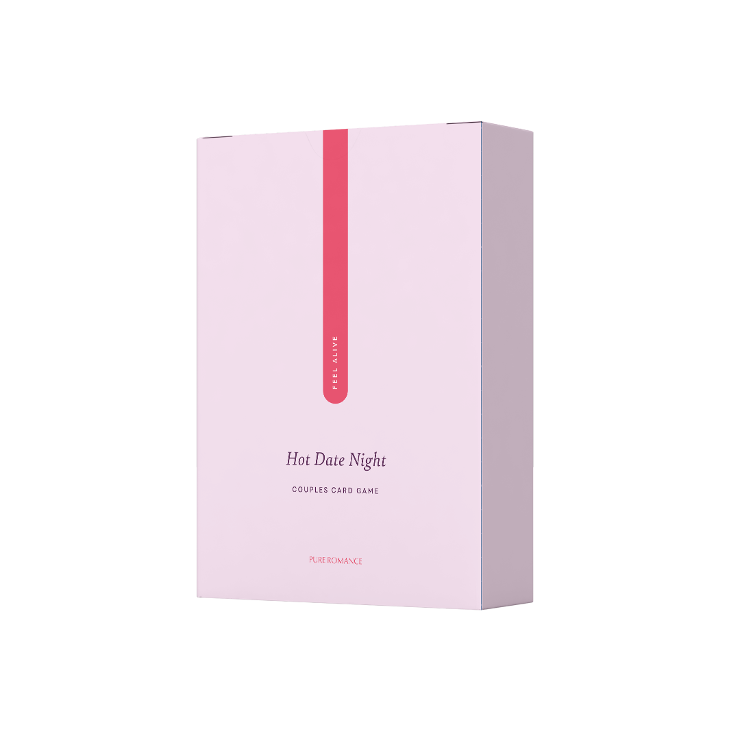 Hot Date Night couples card game box for relationships and intimacy, light pink packaging
