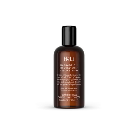 HeLi massage oil bottle for skin care, infused with essential oils for relaxation